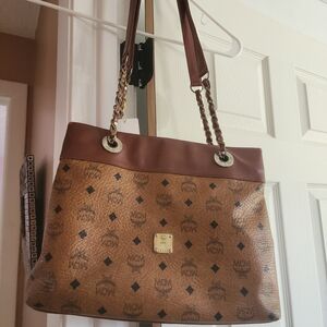 MCM Brown and Tan Logo Shoulder Bag
